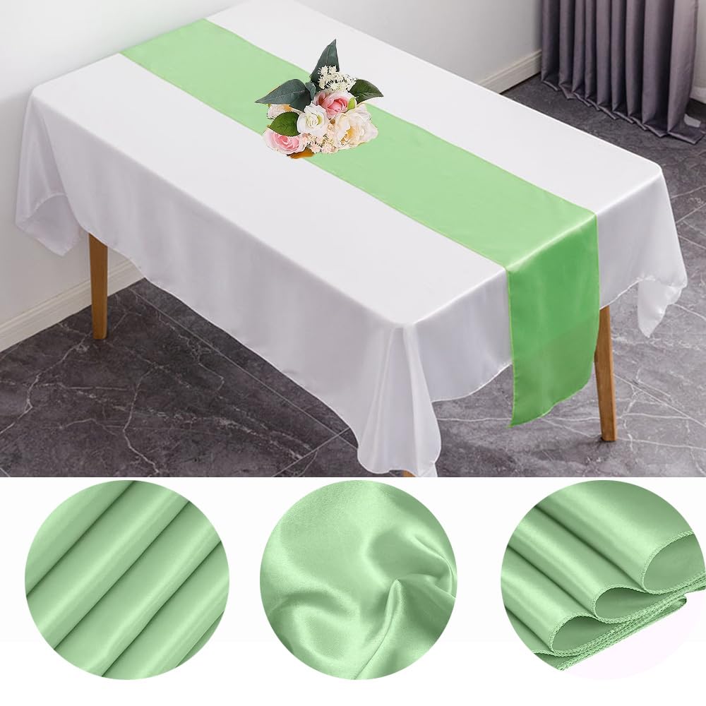 JoliJour Camino de Mesa Saten,Paquete de 20 Caminos de Mesa de Satén Liso de 30*275CM,Rectángulo y Decoraciones de Mesa Redonda para Bodas,Decoraciones para Fiestas de Cumpleaño,Banquete,Verde