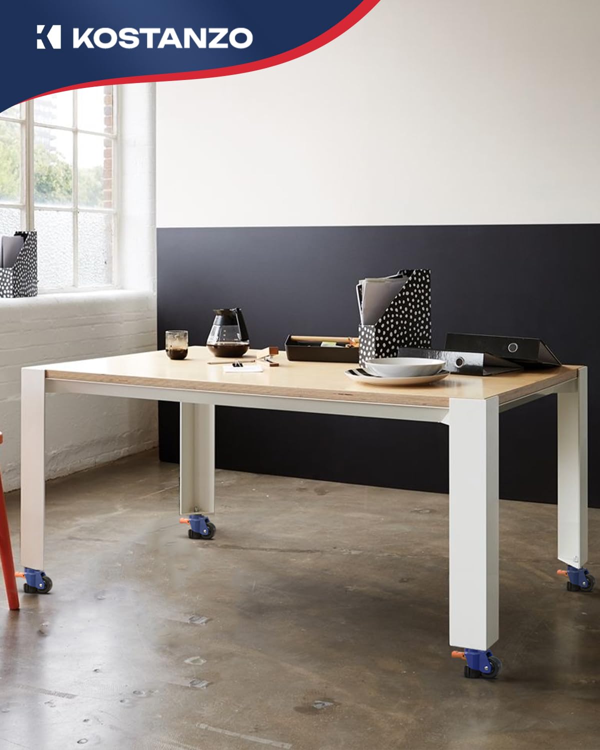 Leveling Stem Casters Set of 4 Heavy Duty Retractable Caster Wheels, 1/2" and M12 Stem Size, Total Capacity 660 Lbs, Adjustable Wheel with Ratchet Handle for Workbench, Cabine, Machine, etc