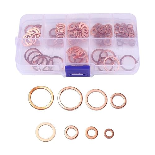Arandela de cobre de 100 piezas, junta de cobre M4-M14, kit surtido de arandelas planas, M4M5M6M8M10M12M14 para tapones de sumidero