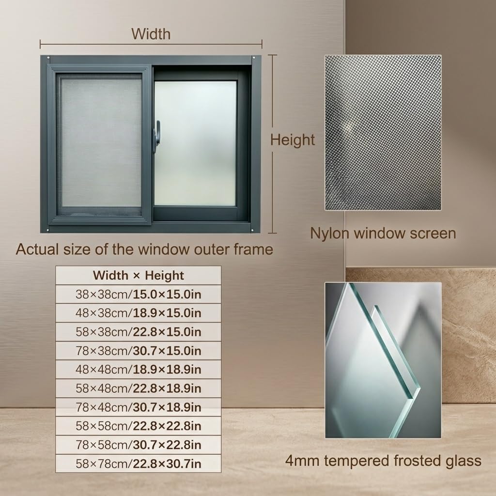 Matowe okno piwnicy z zamkiem i przesuwną konstrukcją Sn do łazienki i uszczelki odpornej na warunki atmosferyczne czarne aluminium (61 cm x 35 cm) – ior Privacy & Ili