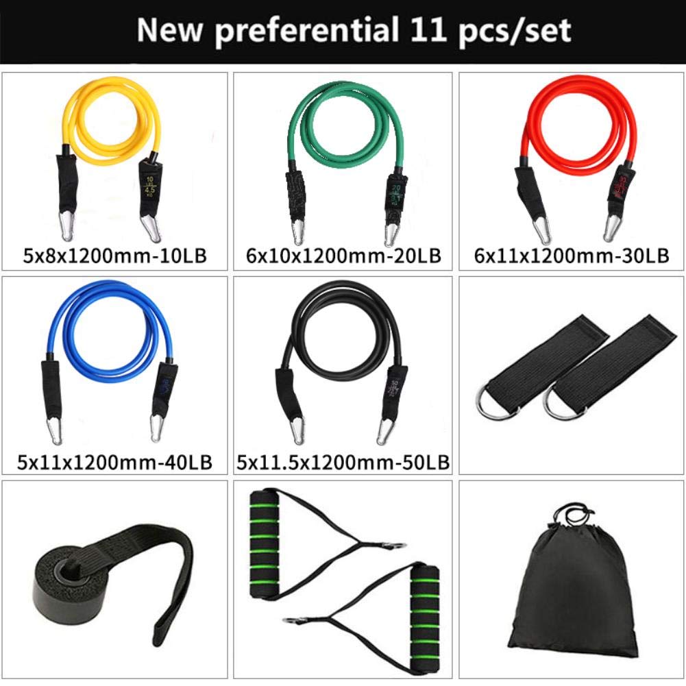 Fasce di Resistenza 11Pcs / Set Fitness Resistence Tubo Banda Yoga Palestra Stretch Pull Corda Esercizio Formazione Formazione Porta Ancora D'Ancore con Manico
