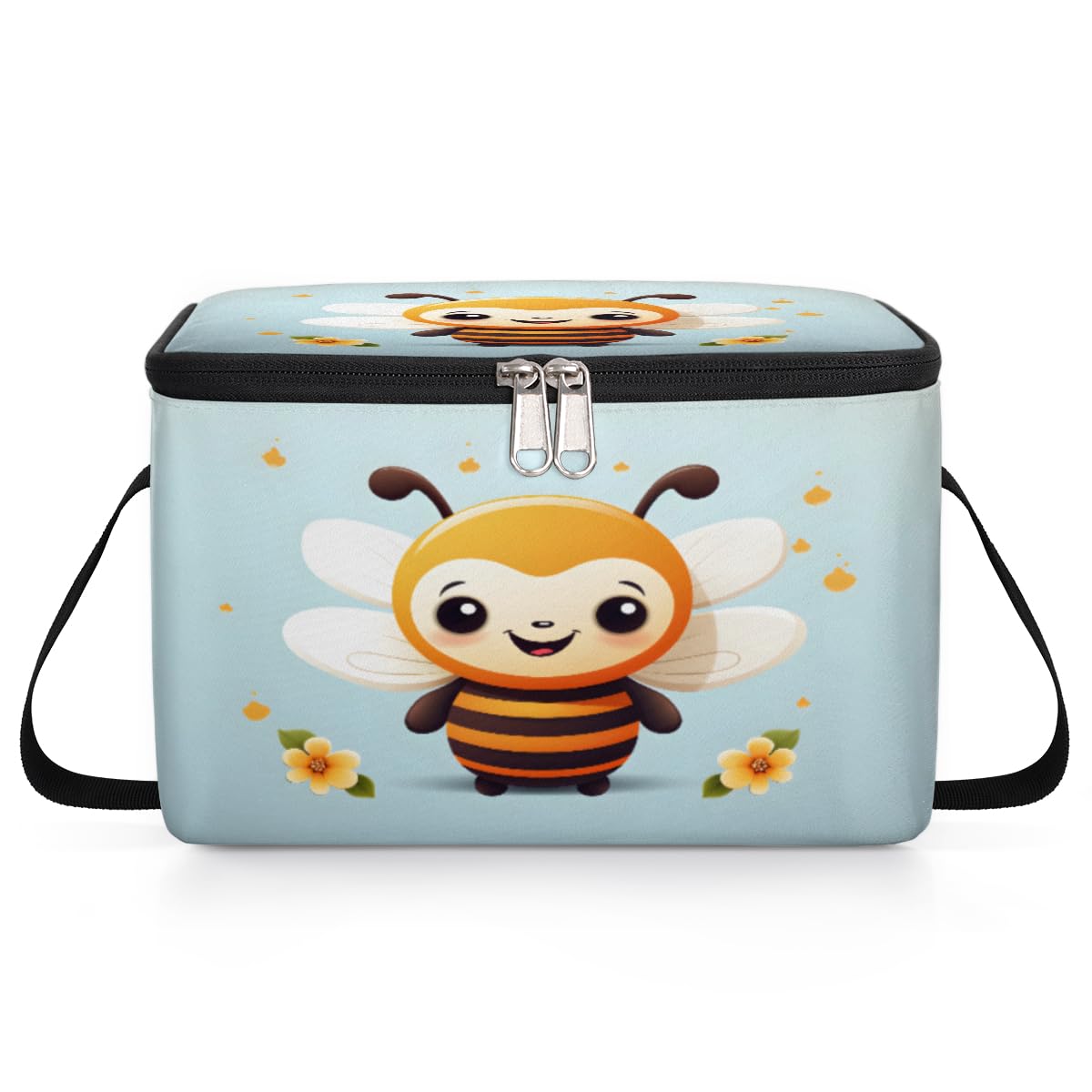 GzLeyigou Bee Lunch Bags for Women Men 9 Cans, Hot & Cold Food Delivery Bag Insulated Grocery Bag Insulated Lunch Box Lovely Bee Cooler Bag for Office Work Picnic Beach