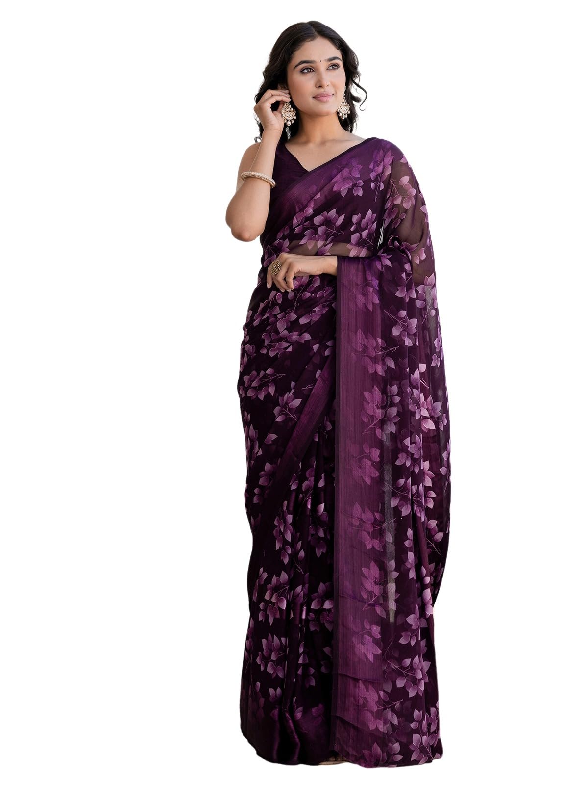 satrani Women's Georgette Floral Printed & Satin Border With Ready To Wear One Minute Pre Stitched Saree with Unstitched Blouse Piece-picture-16