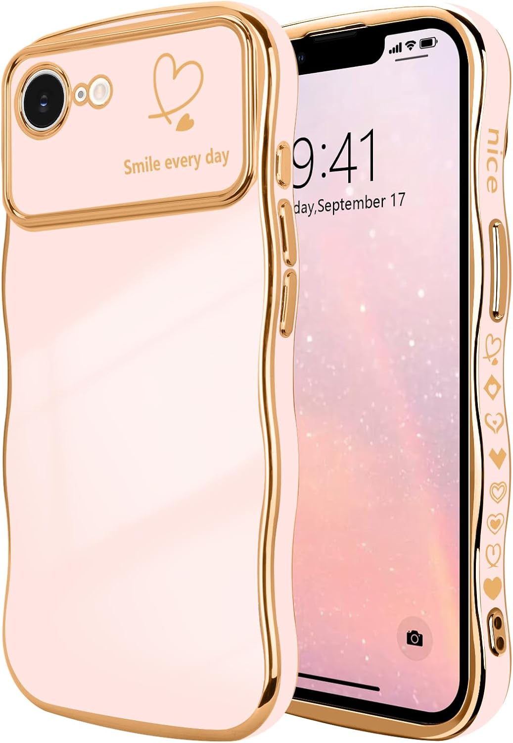 LCHULLE for iPhone 17e/16e Case Cute for Women Girls Wave Shape, Nude Pink