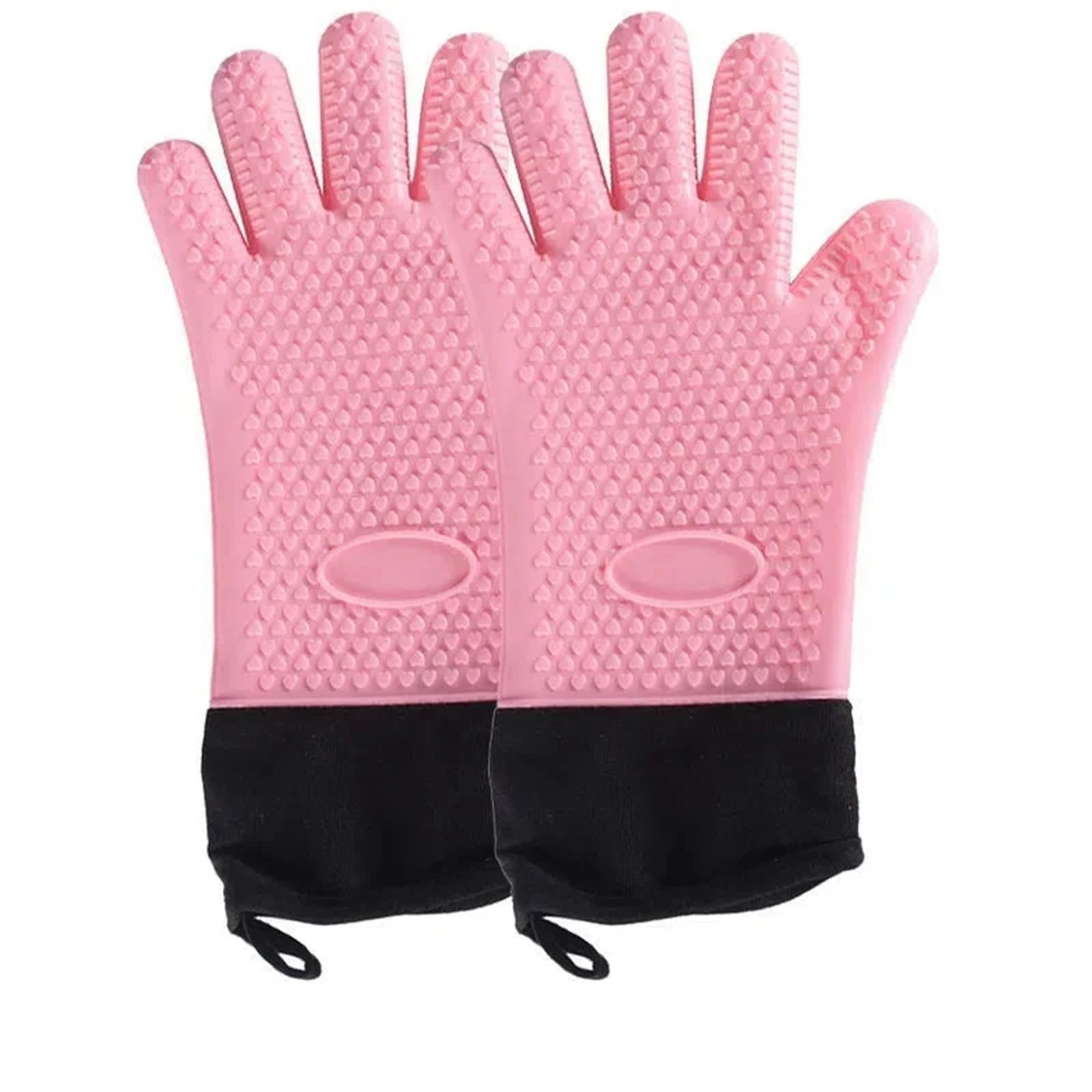 Silicone Oven Gloves Heat Resistant Long Mitts Nonslip BBQ Kitchen Baking Tool For Cooking & Baking(Pink)