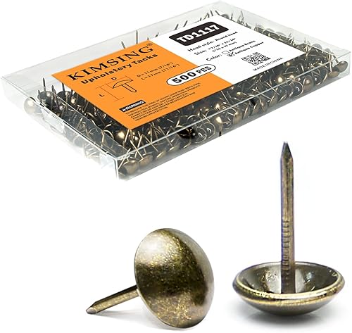 KIMSING TD1117 - Uñas decorativas de latón antiguo, 500 tachuelas de cabeza redondas lisas, uñas de cabeza de 716 pulgadas de diámetro (0.433 in),