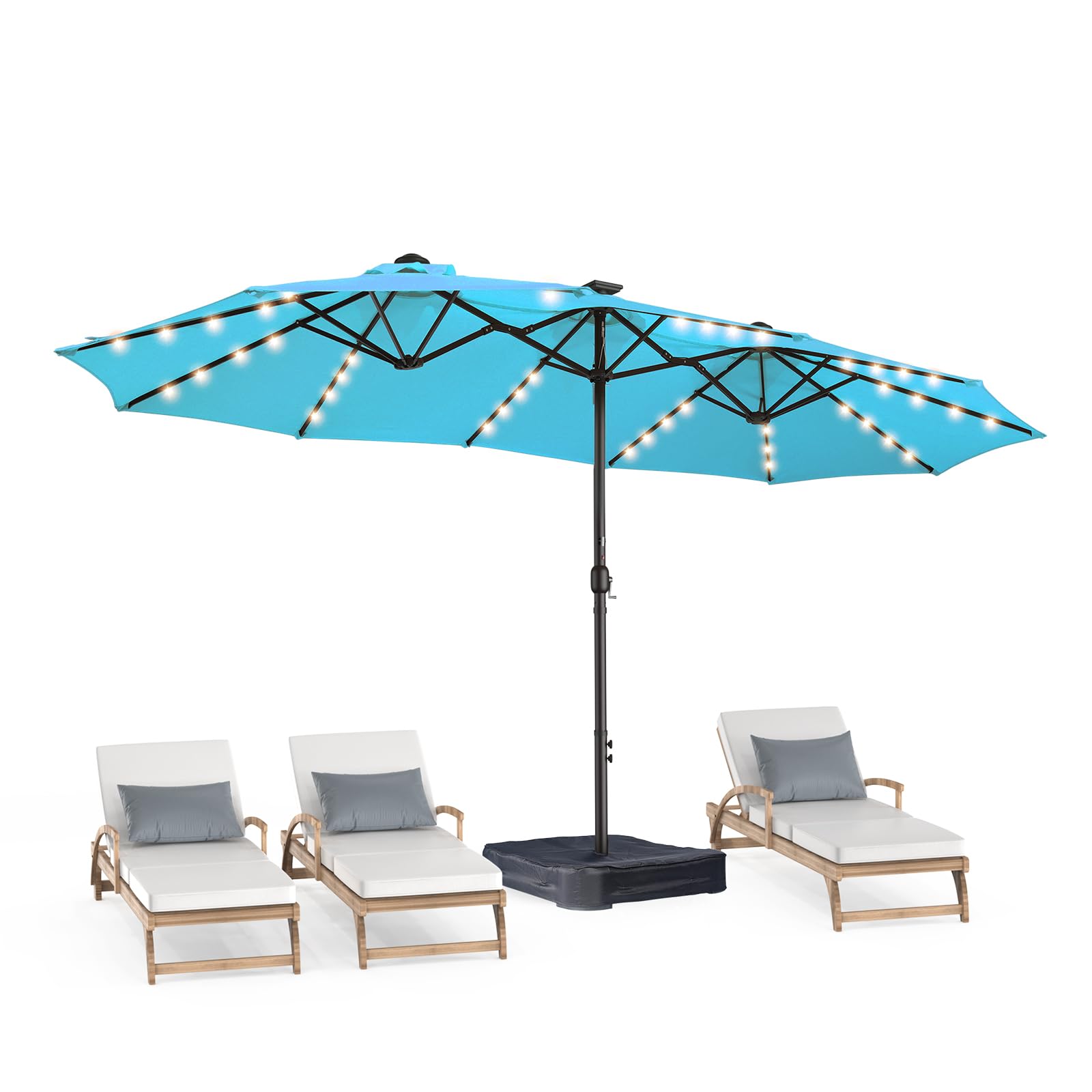 HOMSHADE Double Sided Patio Umbrellas 15ft Solar Lights Lighted Umbrella