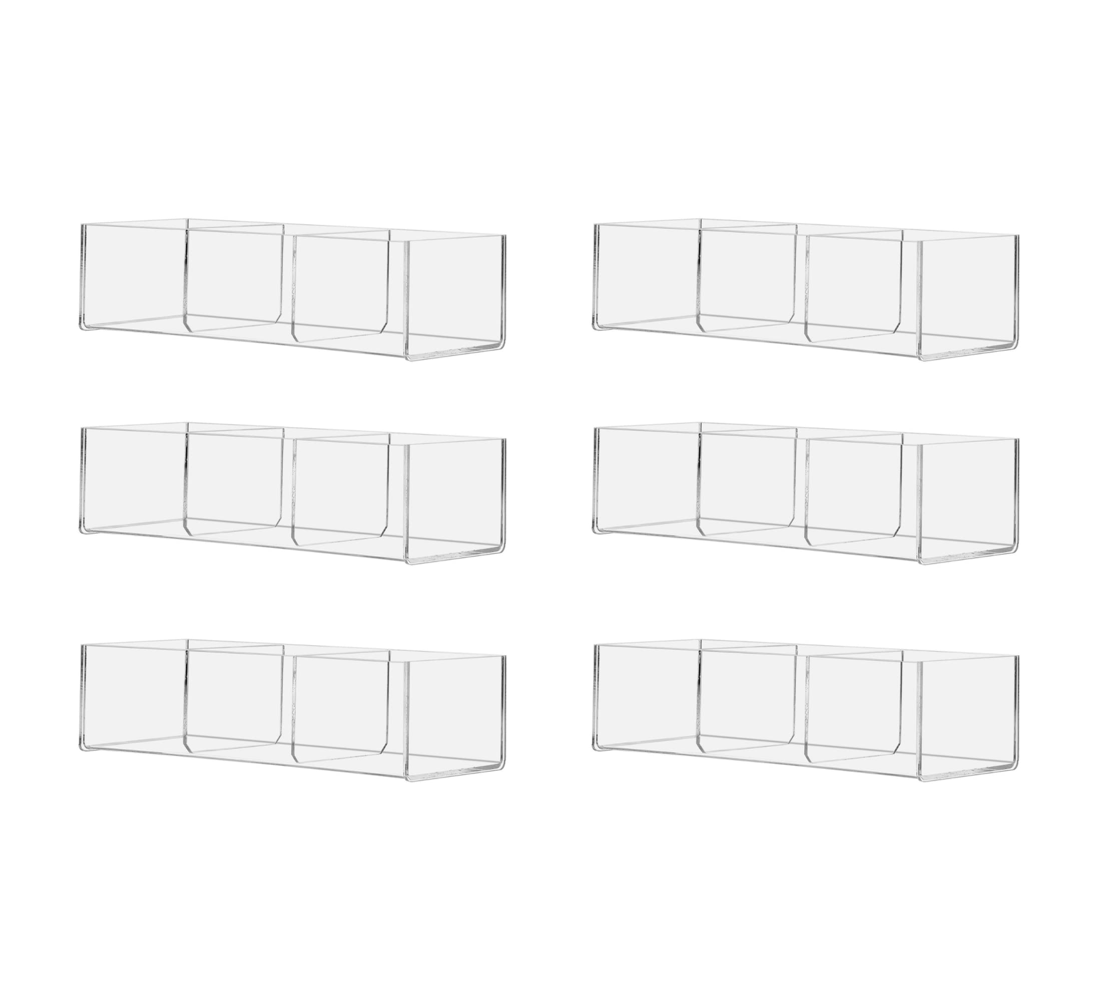 6 Pack Acrylic Retail Tray Double Compartment 12.25" Wide x 4.5" Deep Dump Bin Clear Lucite Product Merchandise Storage Caddy for Businesses and Stores by Marketing Holders