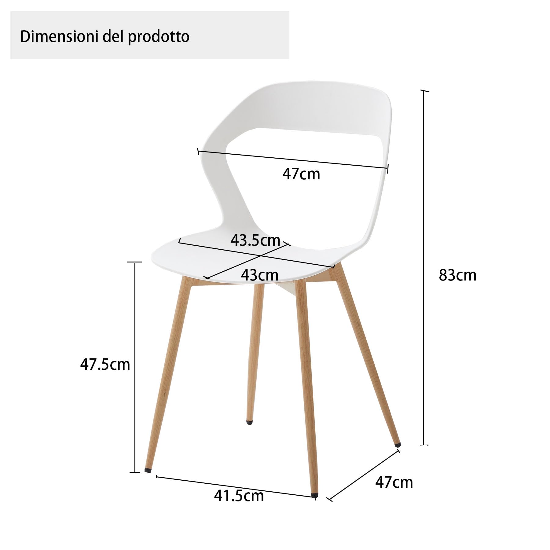Set di 4 Sedie da Pranzo Moderne Sedie da Cucina con Gambe in Metallo (Rovere), Sedie da Ufficio in Stile Scandinavo, Design con Schienale Cavo, Bianco+Rovere
