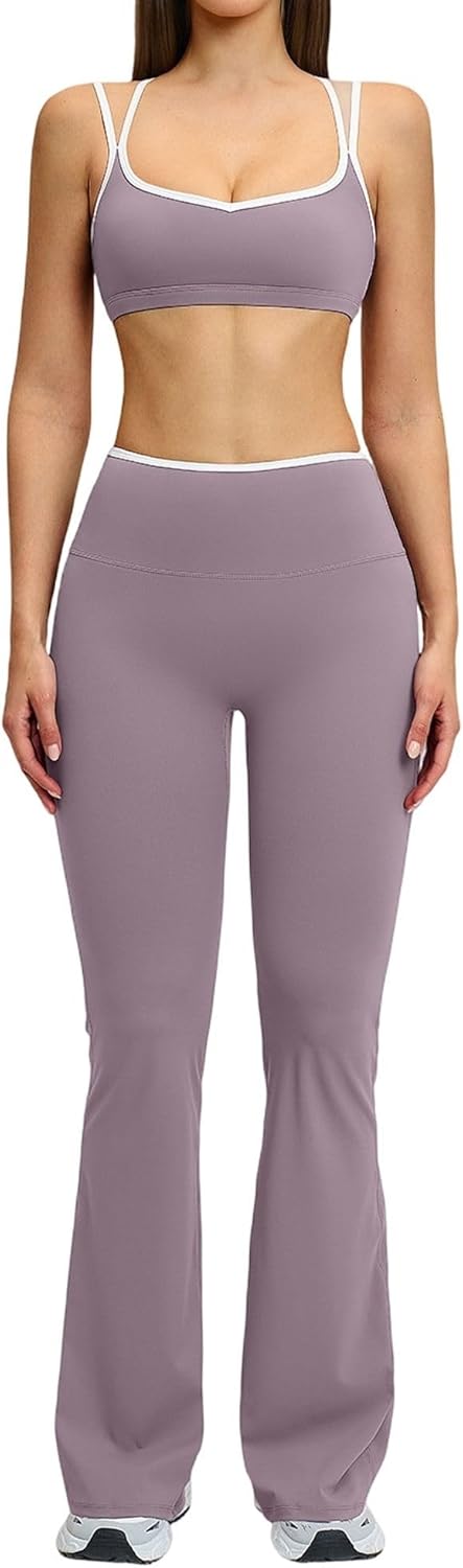 Womens Yoga Set 2 Piece, Sports Bra and Flare Leggings, High Waisted Workout Outfit, Yoga Sets