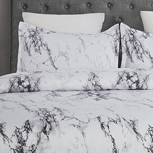 Vaulia Lightweight Microfiber Duvet Cover Set, Print White Marble Pattern - Queen Size