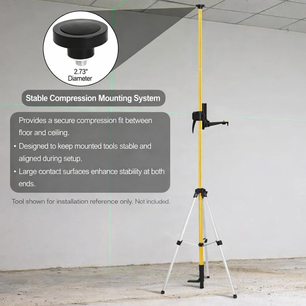 Telescoping Laser Level Pole with Tripod, 12Ft./3.7M Laser Level Tripod Include 1/4-Inch by 20-Inch Mount for Rotary and Line Laser Level, Laser Stand with 5/8”-11 Threaded Adapter Laser