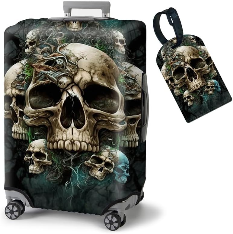 FUYOCWE Luggage Covers for Suitcase TSA Approved,Elastic Washable Suitcase Cover Protector,Skulls Gothic Art Luggage Cover Sleeve Wrap for 30 31 32 Inches Suitcase Travel Accessories