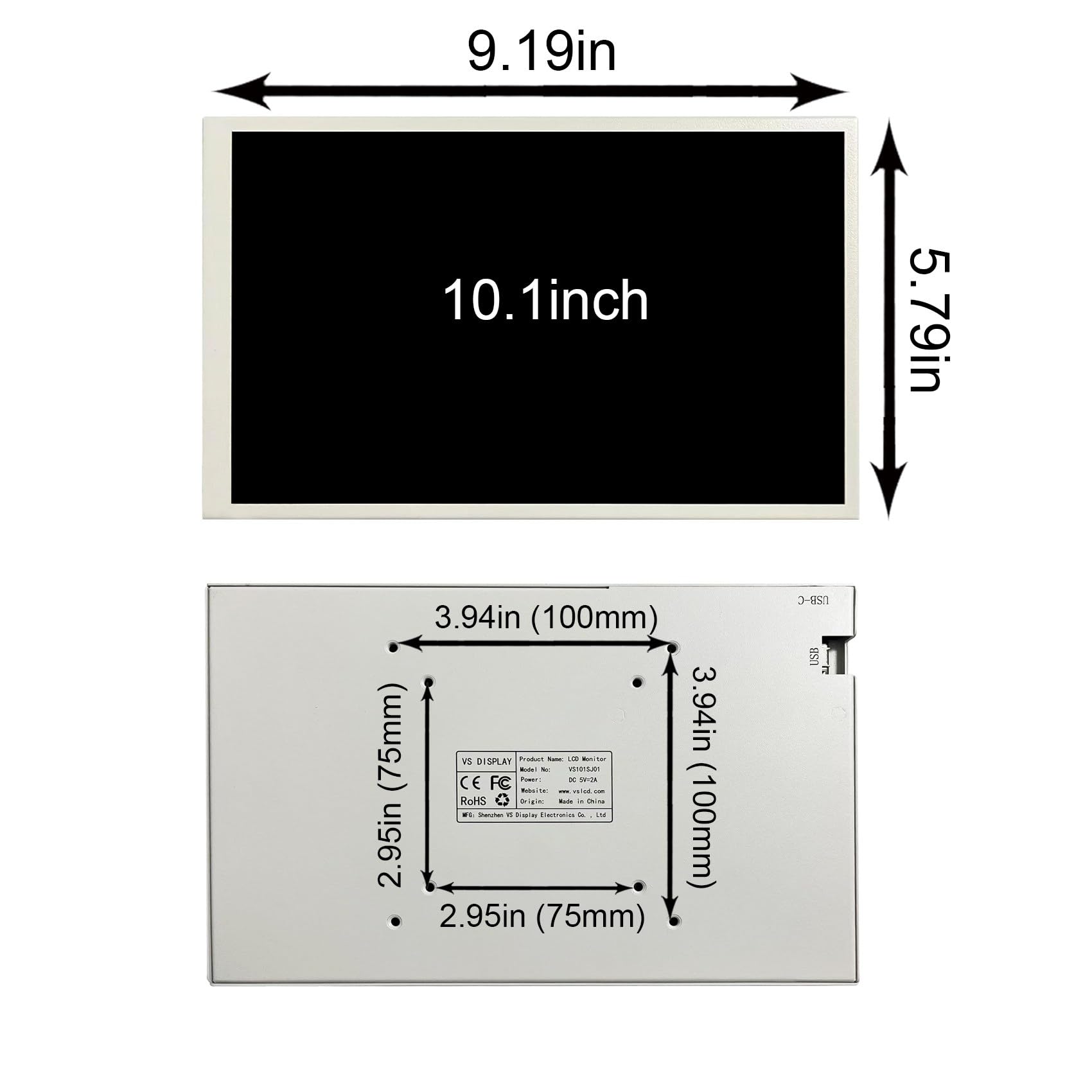 VSDISPLAY Écran LCD 10,1" 1280 x 800 - Écran LCD - Prend en charge l'éditeur de thème - Image dynamique - Surveillance de données RAM CPU GPU - Blanc