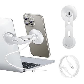 Laptop Phone Holder, Magnetic Phone Stand 15W Fast Wireless Charger for MagSafe for iPhone 17/16/15/14/13/12 & All Phones for Tesla (Silver) - Amazon product rated Grade A