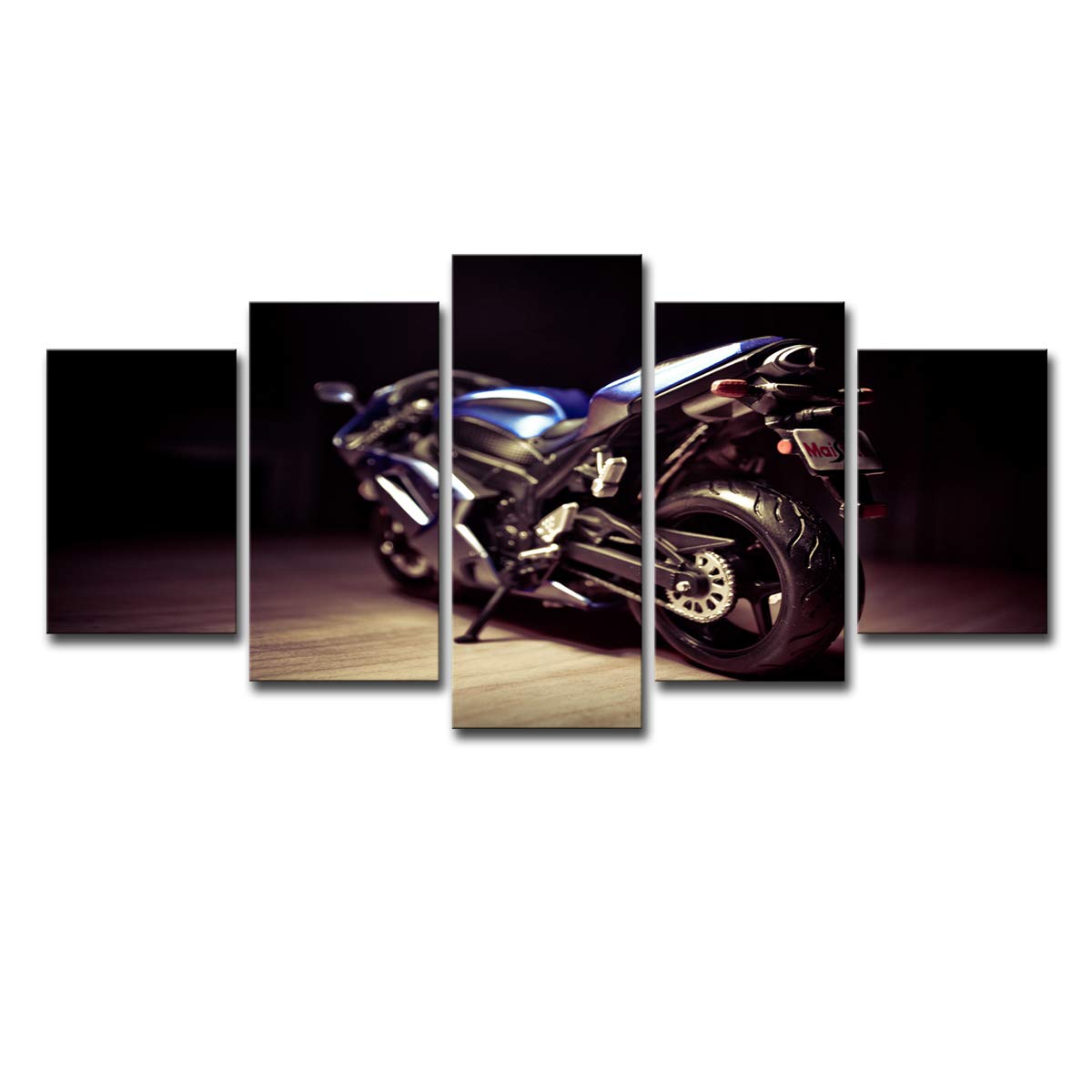 Toile imprimée moto Maisto bleu classique 5 pièces pour habiller un grand mur de salon vide