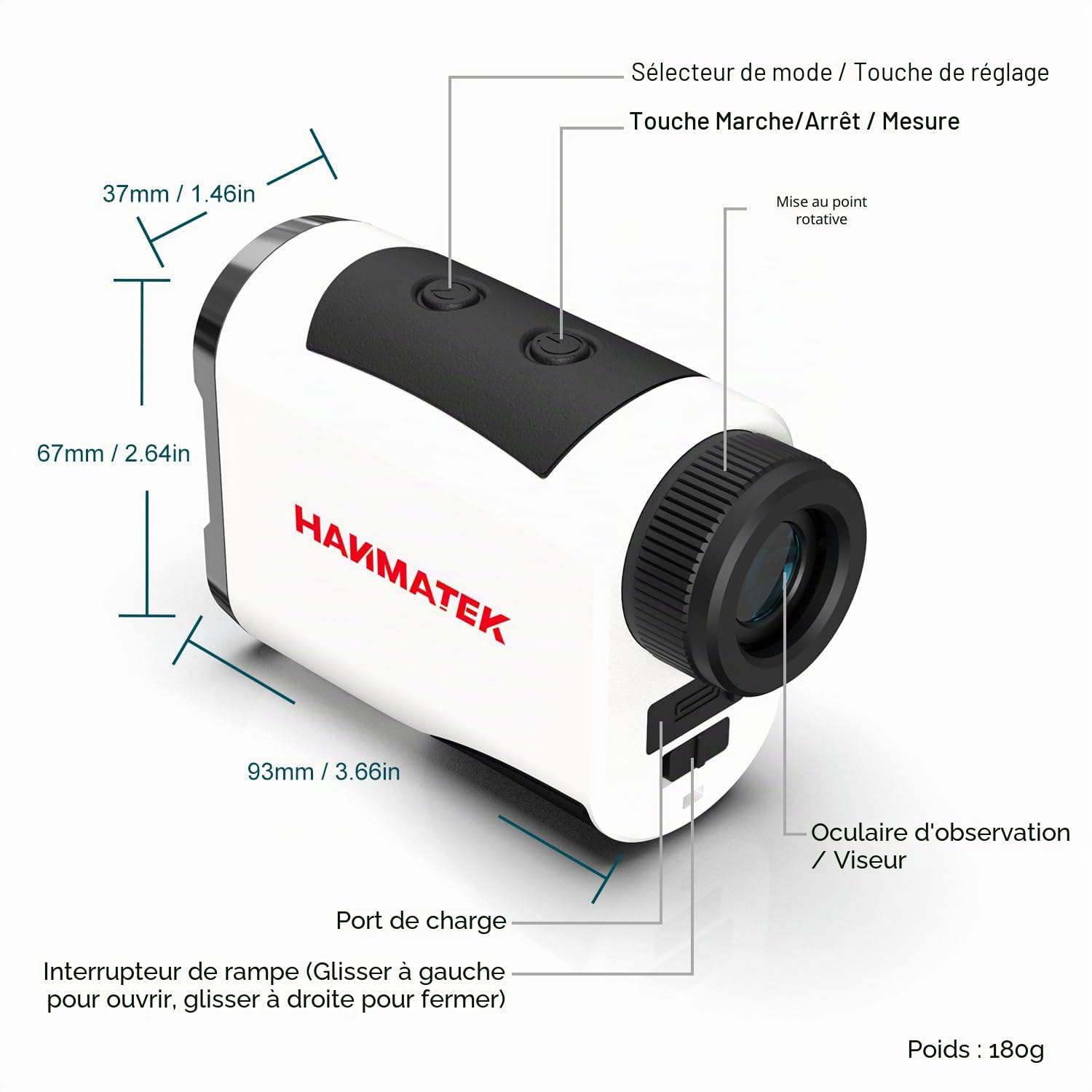 HANMATEK GR1200 Télémètre de Golf avec Mesure d'inclinaison, Fonction de Verrouillage du Drapeau et Alarme vibrante, grossissement 6,5X, portée 1200 Yards, Batterie Rechargeable pour Homme et Femme