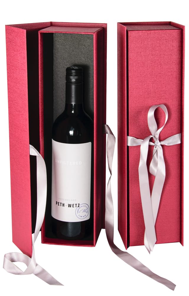 10x Wein Geschenkschatulle für 1 Flasche, hochwertige Leinenstruktur mit Schleife, in 2 Farben (Rot)