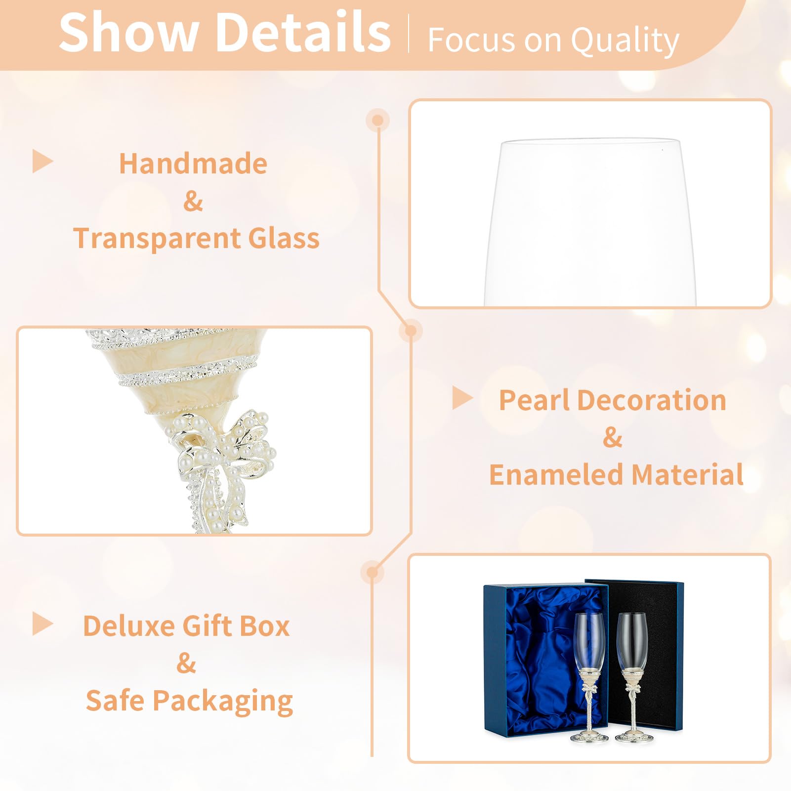 Nuptio Bicchieri per Flute Champagne Regalo: 2 Pezzi Calici Champagne Smalto Matrimonio Brindisi Vetro Cristallo per Sposa e Sposo Anniversario Fidanzamento Matrimoni Coppia Compleanno Regali Partito