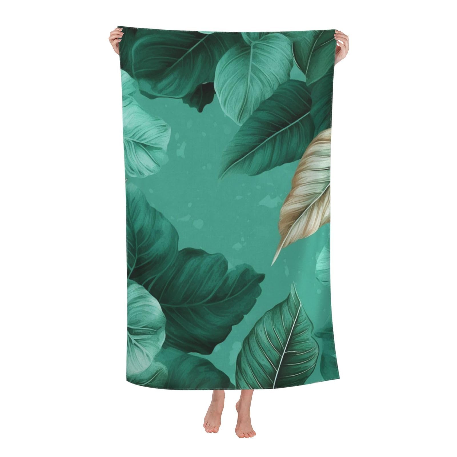 HLBSDM Turquoise Green Leaves Beach Towel 52 x 32 in Vacation Essentials Quick Dry Sand Free Pool Swim Towel Super Absorbent Bath Towels Oversized Gym Towels Travel Blanket Gift