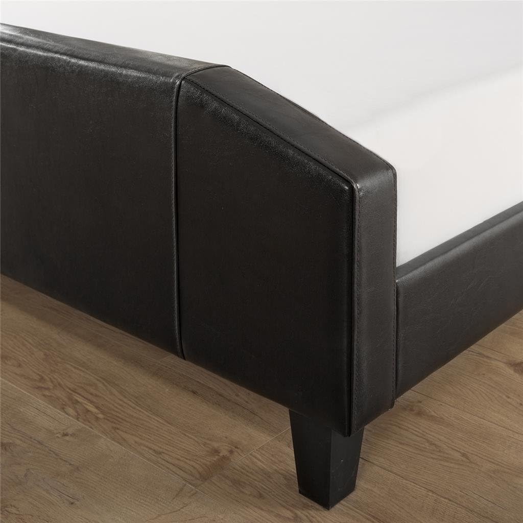 Zinus Sculpted Faux Leather Upholstered Platform Bed with Footboard and Wooden Slats, King, Espresso