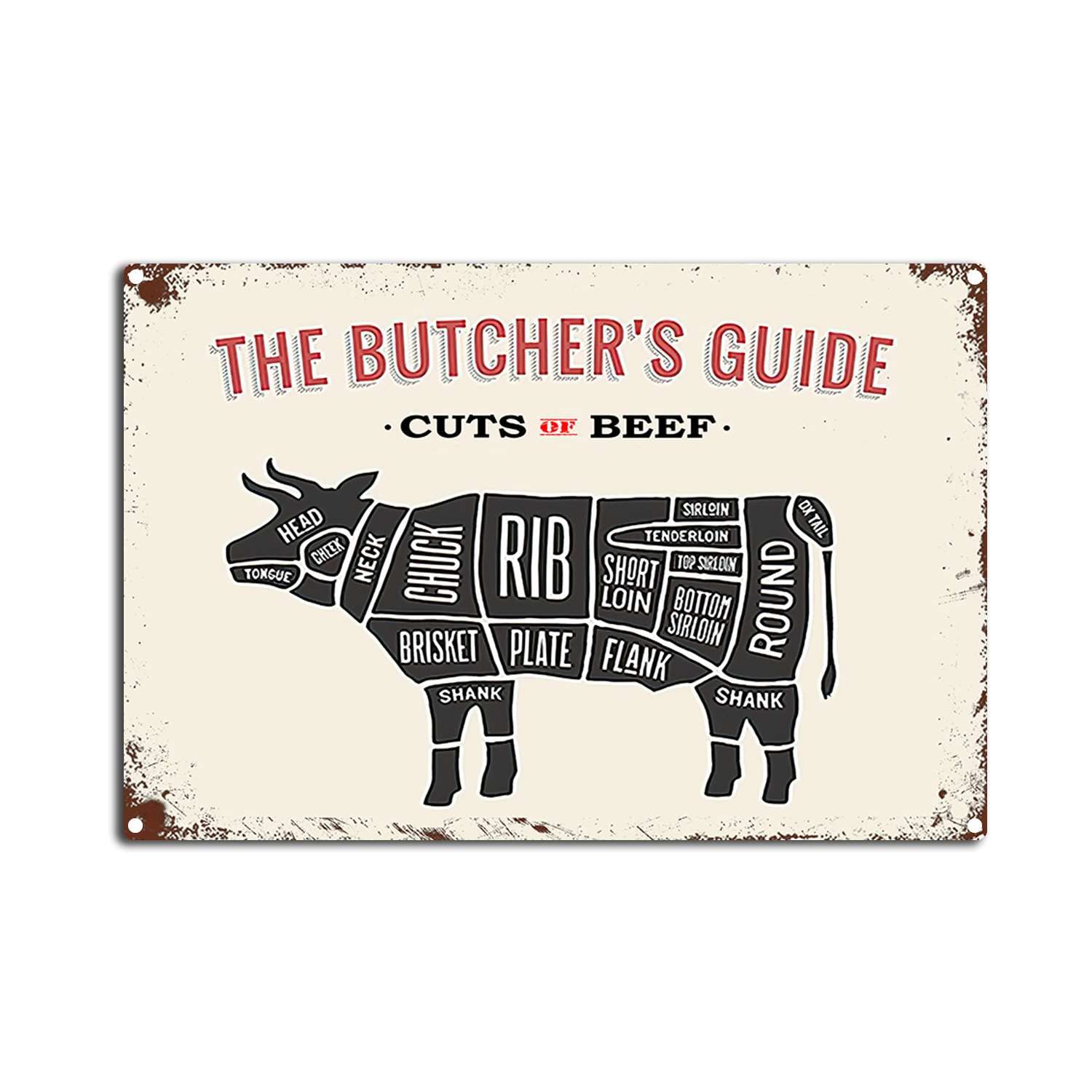 Preeklen Tin Sign 077 Vintage Butcher Guide Metal Tin Sign Cuts Of Beef Tin Sign Retro Wall Art Sign For Home Kitchen Restaurant Bar Wall Decor 8X12inch-Tin Sign