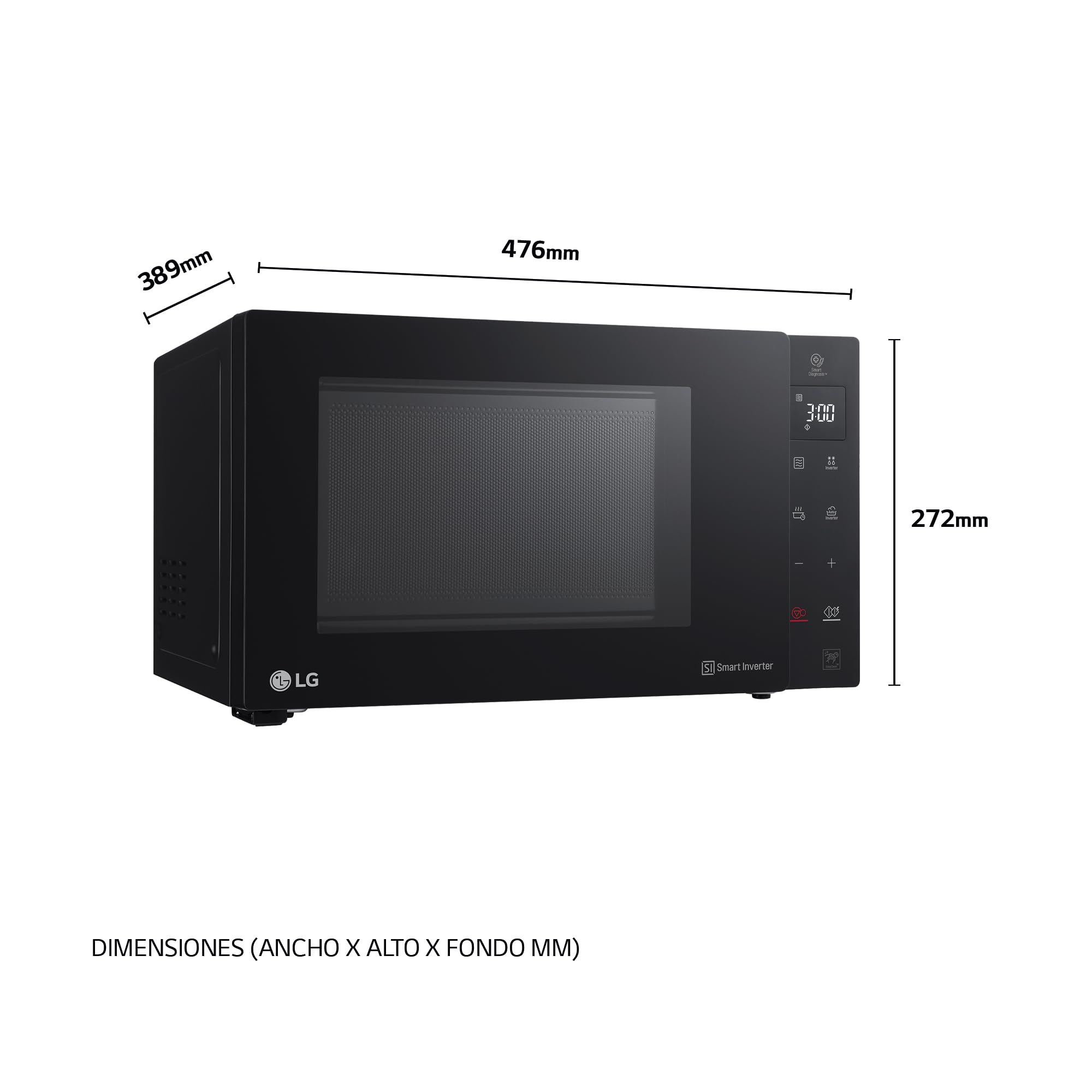LG MH6535GIB - Microondas con grill, 1000 W, Smart Inverter, Display digital, Color Negro Transparente, 1000 W, 25 l