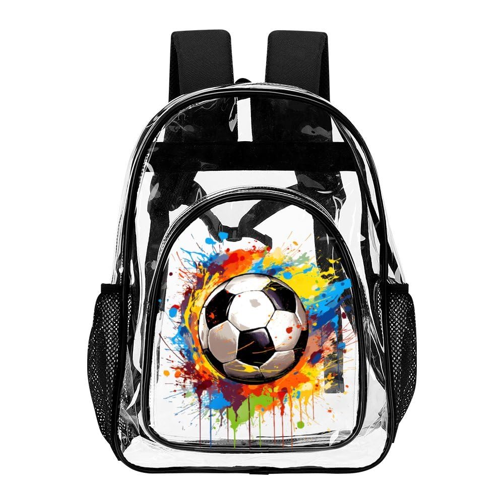 ZCJB-WSRY Soccer Clear Backpack Heavy Duty for Kids Girls Boys Women Men - Large Cute PVC Soccers Theme Printing Transparent Backpacks for Schools