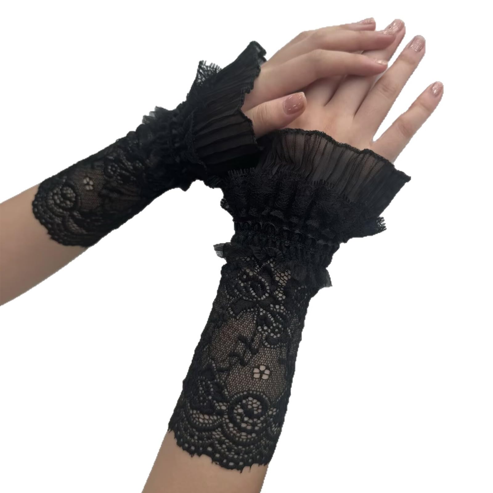 MICFENY Elegant Lace Embellished Sleeve Covers Ventilated Warm Arm Protectors For Cold Weather
