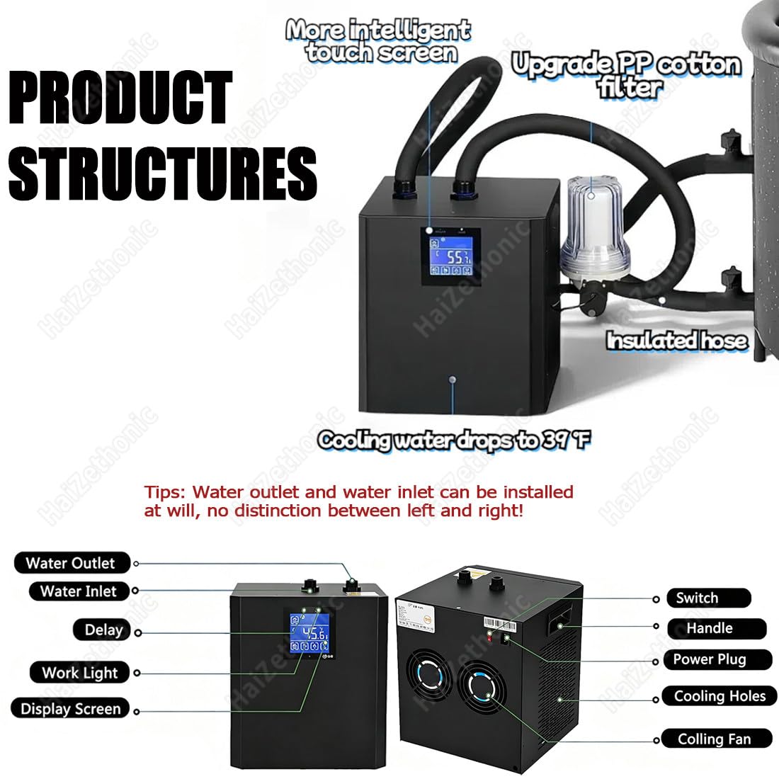 Enfriador Inmersión Bañeras,Adapta Bañeras Diversos Tamaños | Con Filtro Externo Pp Micras Y Bomba Sumergible,Sistema Enfriamiento Bomba Dual Con Pantalla LED,Dual Pump