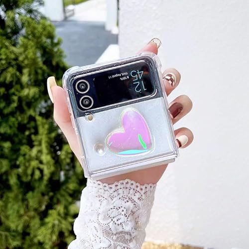 Miniatura 10 de Funda para Samsung Galaxy Z Flip 4 con diseño de estrellas con purpurina, bonita funda transparente con diseño de estrellas 3D brillantes y