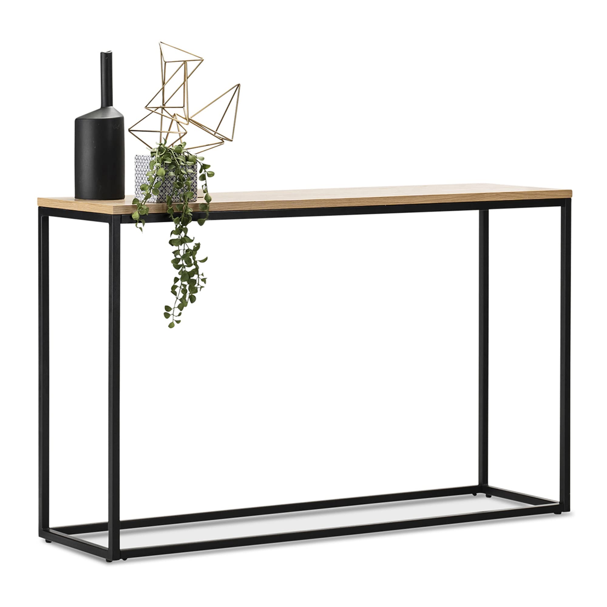 [en.casa] Mesa Consola Mueble de Entrada para Pasillo Recibidor Sala de Espera Metal/Tablero en MDF 80 x 100 x 30 cm - Negro y Efecto Roble