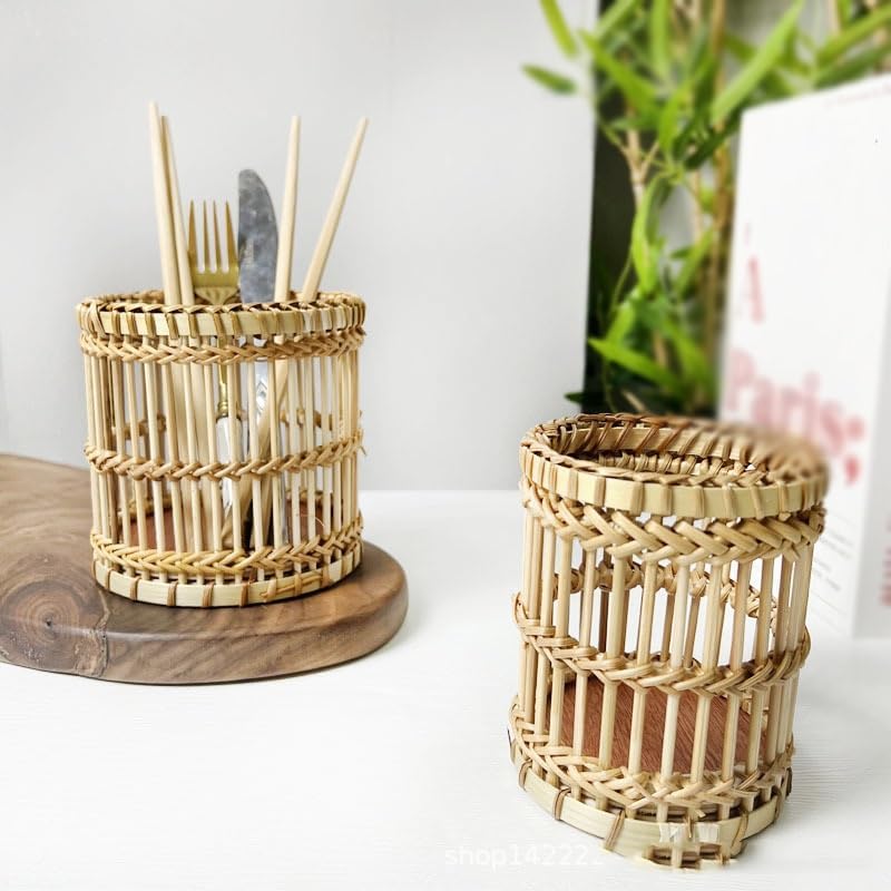 Stationery Pencil Holder Paper Rope Storage Box Rattan Basket Woven Desktop image 3