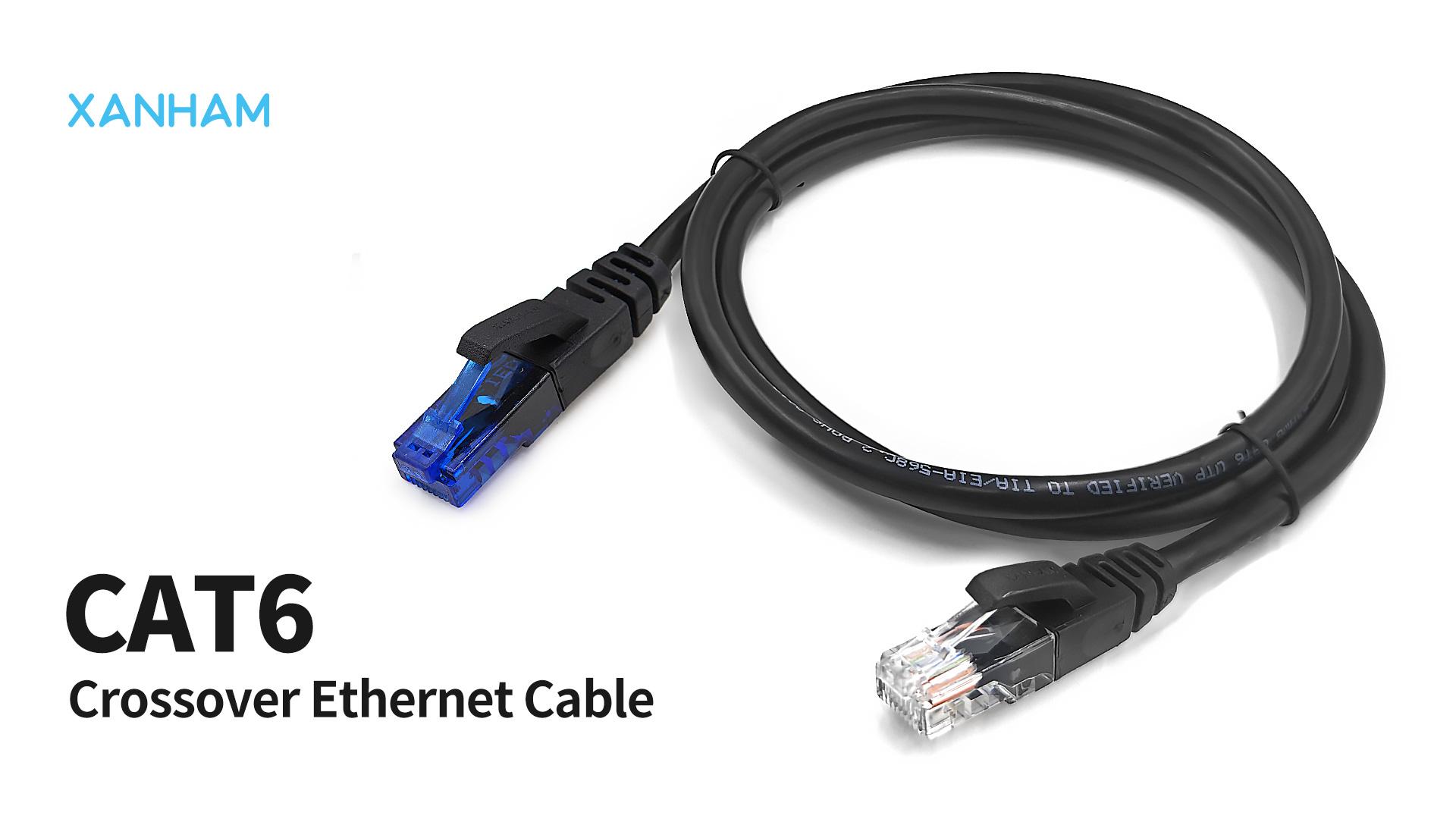 Image of Cat6 Crossover Ethernet Cable UTP 10FT T-568A to T-568B RJ45 Male to Male Unshield Network LAN Patch Cord, Black
