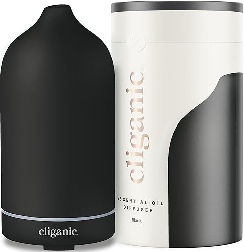 Miniatura 1 de Cliganic Difusor de cerámica (negro), 3.4 fl oz ultrasónico para aceites esenciales aromaterapia, hogar y oficina