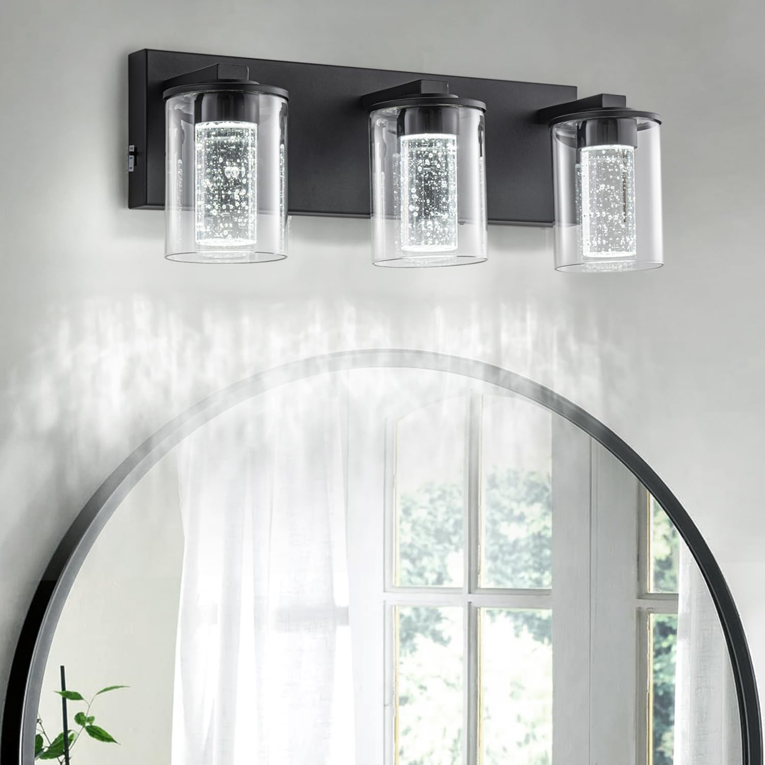 SineRise Black Vanity Light 3-Light 17-Inch 3000K 4000K 6000K Dimmable Eye Protection LED Bathroom Light Fixture Modern Wall
