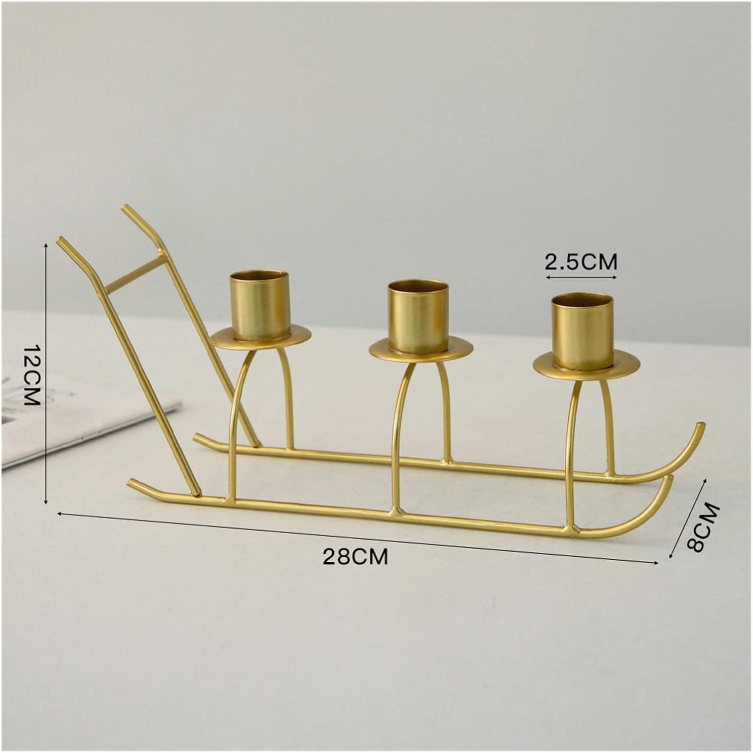 Nordic Romantic Candlelight Dinner Candle Holder Home Decor Props Christmas Metal Ornaments(SledCandlestick3Head-Gold)