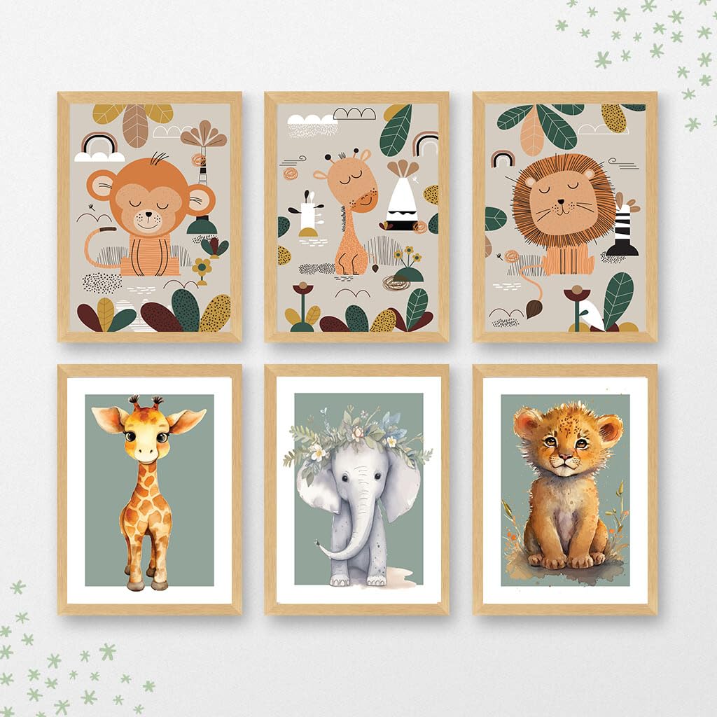 Animal Jungle Safari Nursery Wall Prints Bedroom Decor