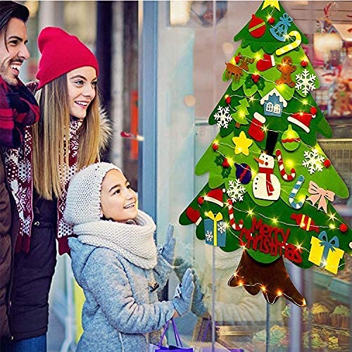 DIY Felt Christmas Tree Set - 32 PCS Ornaments 3.2 FT Tall Wall Hanging with 20 LED String Lights for Toddlers Kids Xmas Gifts Home Door Wall Decoration (Merry Christmas) - Image 3