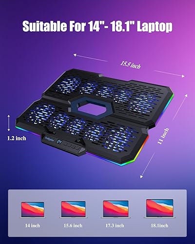 Miniatura 6 de Almohadilla de enfriamiento para laptop, enfriador de laptop para juegos con 10 ventiladores silenciosos, soporte de refrigeración de computadora