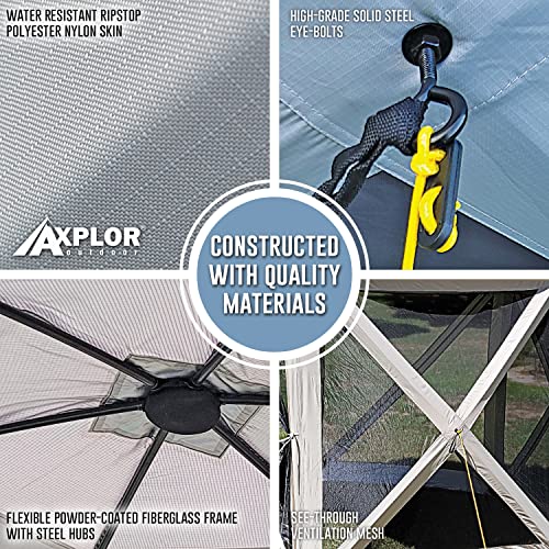 Axploroutdoor Rv Camping Gazebo Screen-Tent With Floor And Wind-Panels | 12Ft X 12Ft Portable Pop-Up Canopy Screen Room With Tarp Floor And Zippered-Side Panels | Pop-Up Screen Gazebo (Grey/Silver) #TOP2