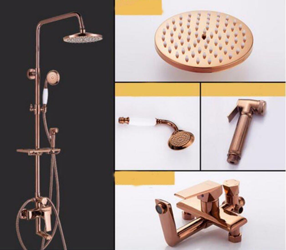 Shower set European Style Gold Shower Shower Set With Copper Four Stop Shower Head With Spray Gun Rose Golden Flower Boosting White,C