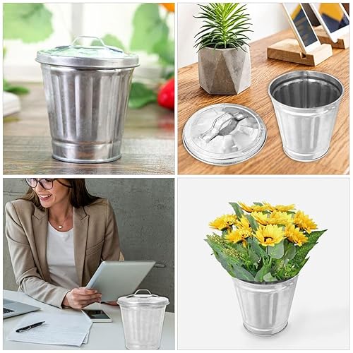 Miniatura 3 de 4 piezas Mini cubo de basura galvanizado contenedor de basura de cocina papelera papelera papelera basura dormitorio coche papelera oficina hierro