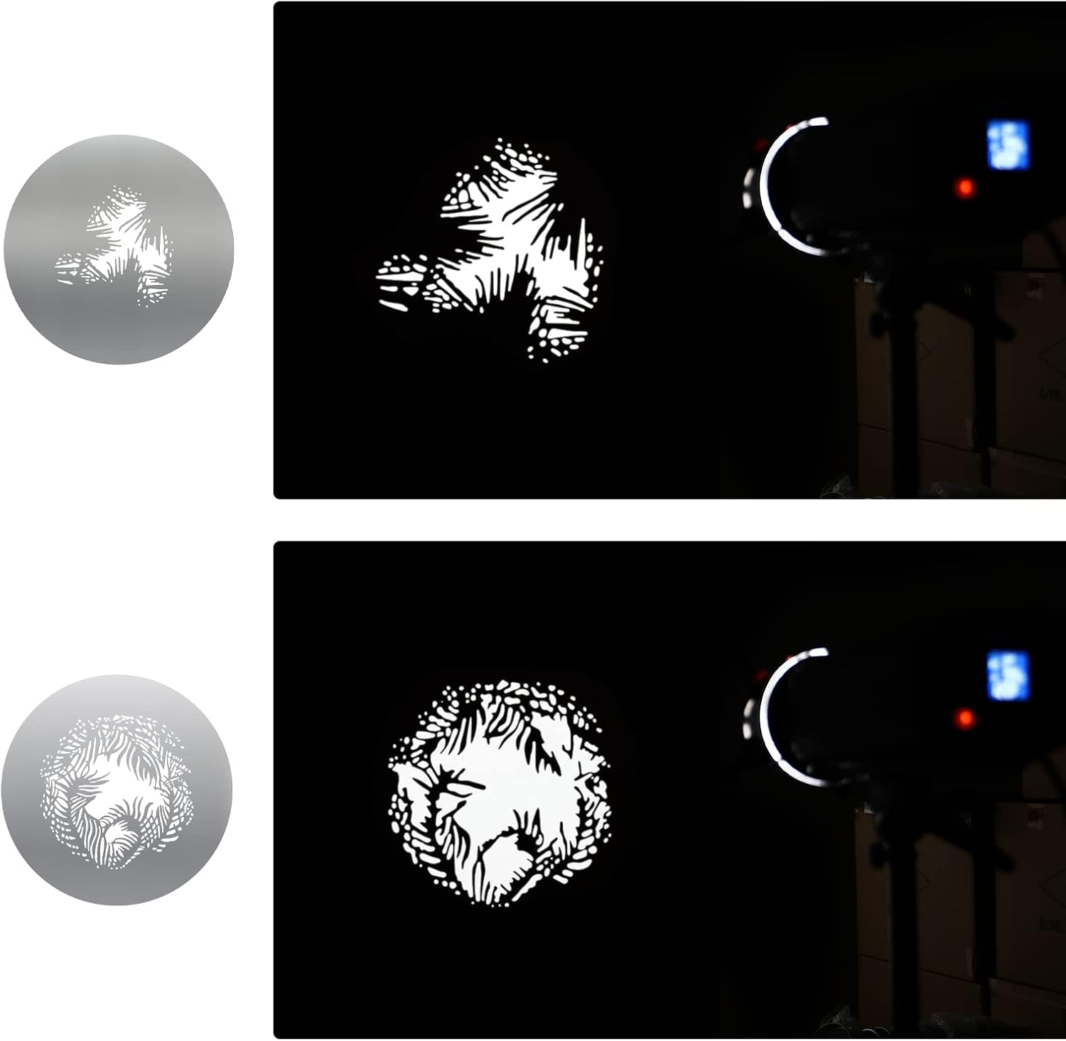 6Pcs Round GOBO Kit,66mm Metal Plate with Different Patterns Works with Spotlight Attachment and OT1 Pro II III Optical Snoot to Create Different Lighting Effects image 2