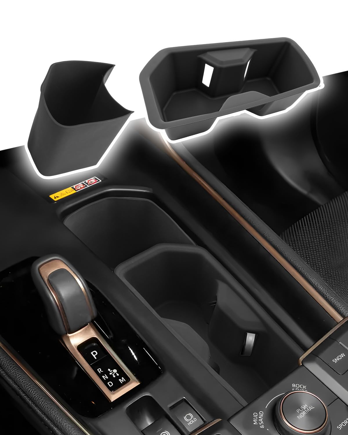 CDEFG 2PCS for 2024 2025 2026 Toyota Grand Highlander Center Console Cup Holder Insert - Gearshift Side TPE Pocket Organizer Storage Box Accessories