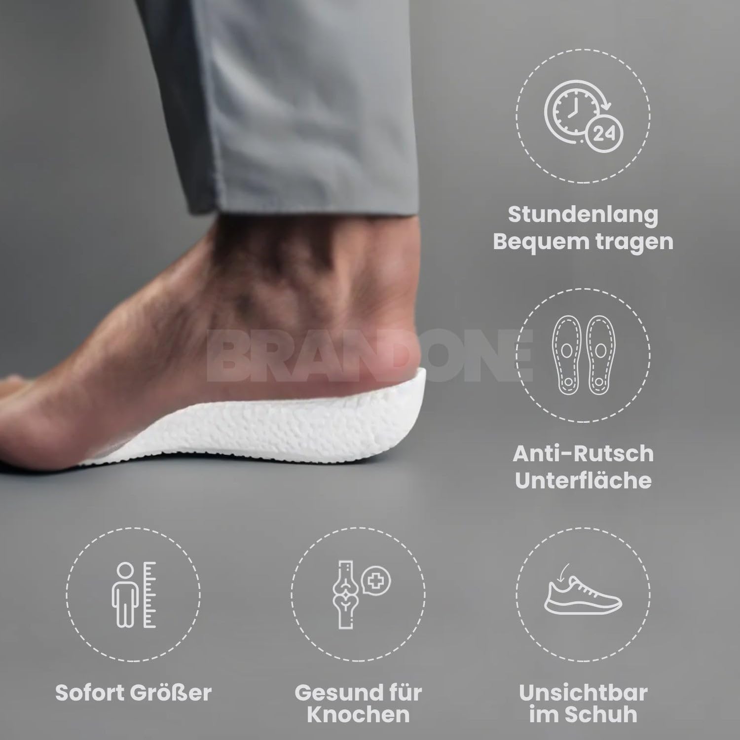 Brandone Orthopedic HighPads 1.0 Comfort Ortopedico Solette per scarpe – Tacchi invisibili con assorbimento degli urti, regolazione della taglia per un'altezza perfetta
