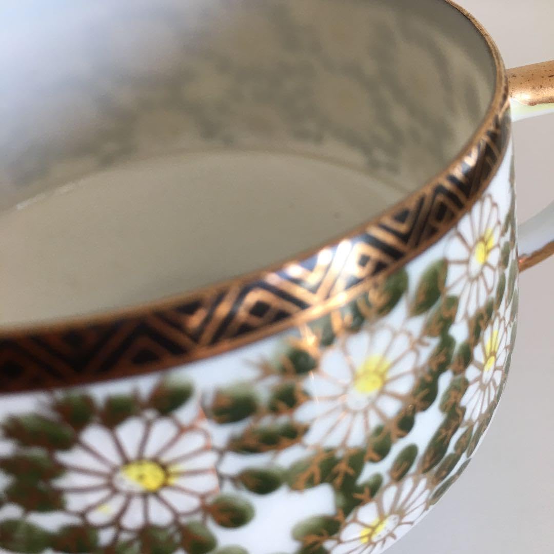 アンティーク芸者透かし絵入りティーカップセットエッグシェル