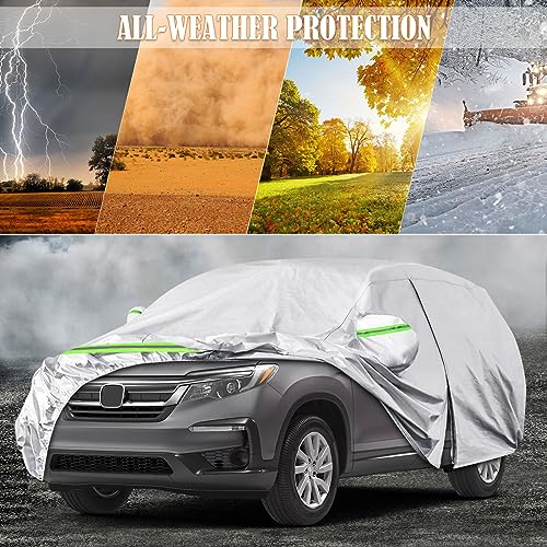 Image of Waterproof SUV Car Cover Custom Fit for 2009-2024 Honda Pilot, 6 Layers All Weather Car Covers with Zipper Door & Windproof Bands for Sun Snow Rain Dust Protection, Outdoor Indoor