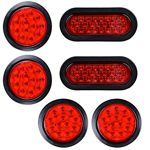 Anzio Full Set Universal RED 2X 22-LED Oval + 4X 12-LED Round Stop Marker Third 3rd Brake Reverse Parking Light