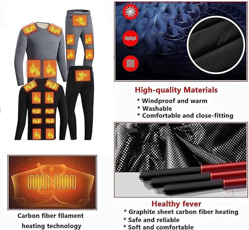 Zestaw Bielizny Podgrzewanej Elektrycznie Odzież Motocyklowa Męska Polarowa Koszulka Termoaktywna 18-strefowa Podgrzewana Bielizna Zewnętrzna USB (Color : Black, Size : XXL)